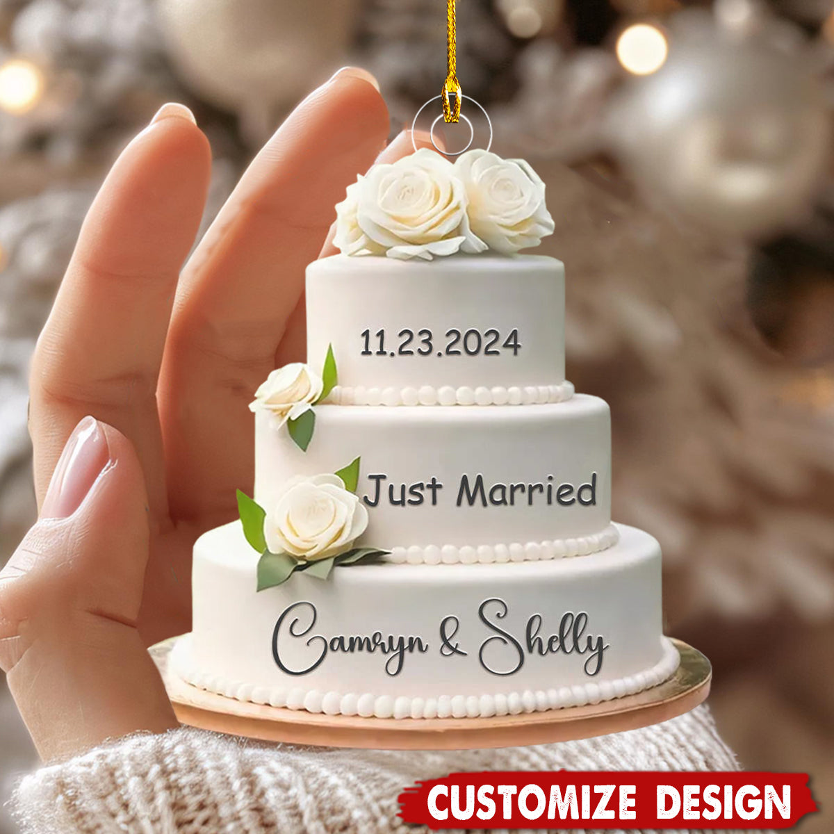 Wedding Cake Personalized Christmas Ornament - Newlywed Gift,Couple Gift