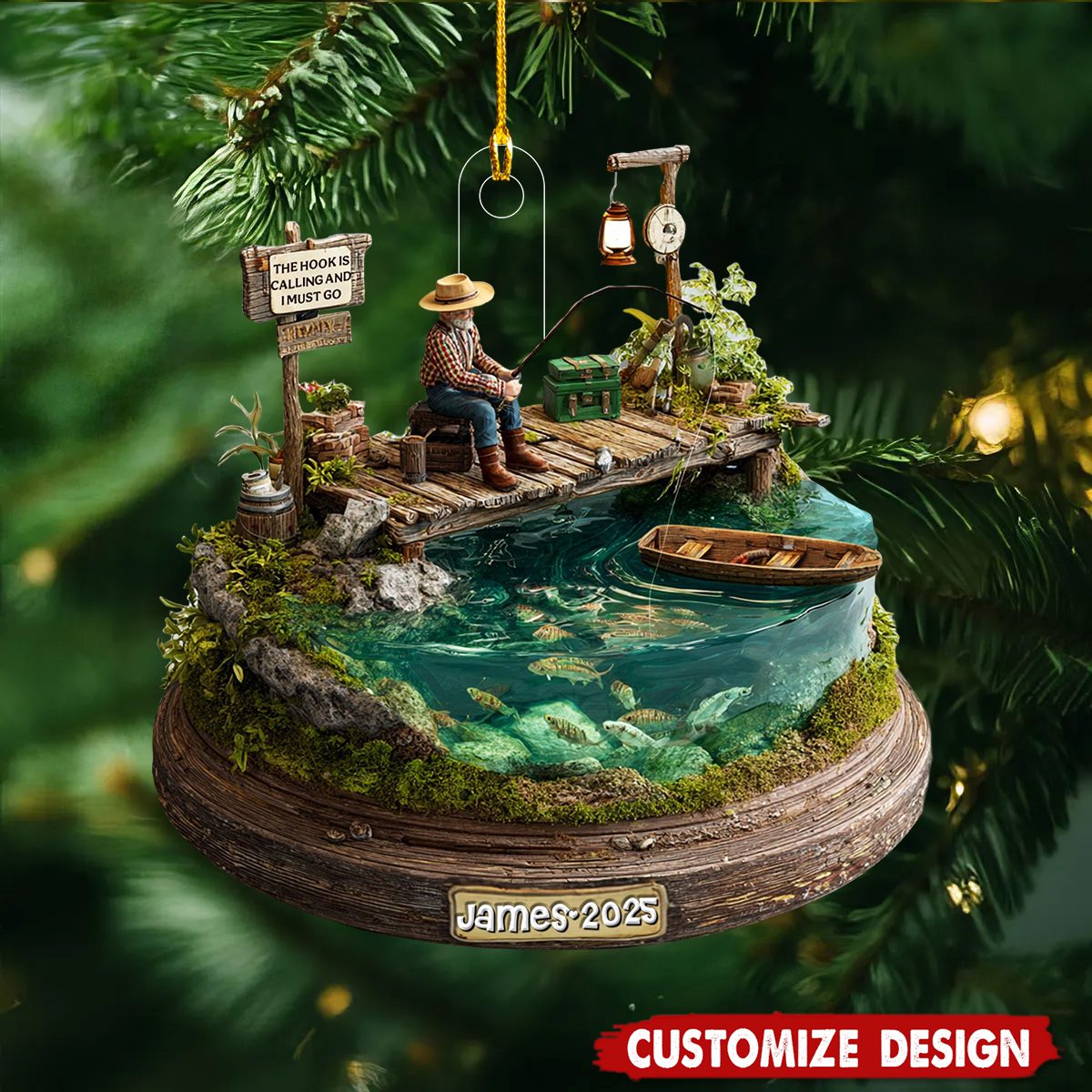 Personalized Fishing Christmas Acrylic Ornament - Gift For Fishing Lovers, Fishing Dad Gift