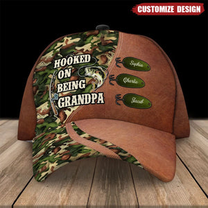 Hooked On Being Fishing Grandpa Papa Personalized Classic Cap, Father's Day Gift For Grandpa, Dad, Husband