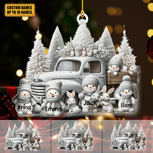 Little Snowmen White Christmas Truck Personalized Acrylic Ornament