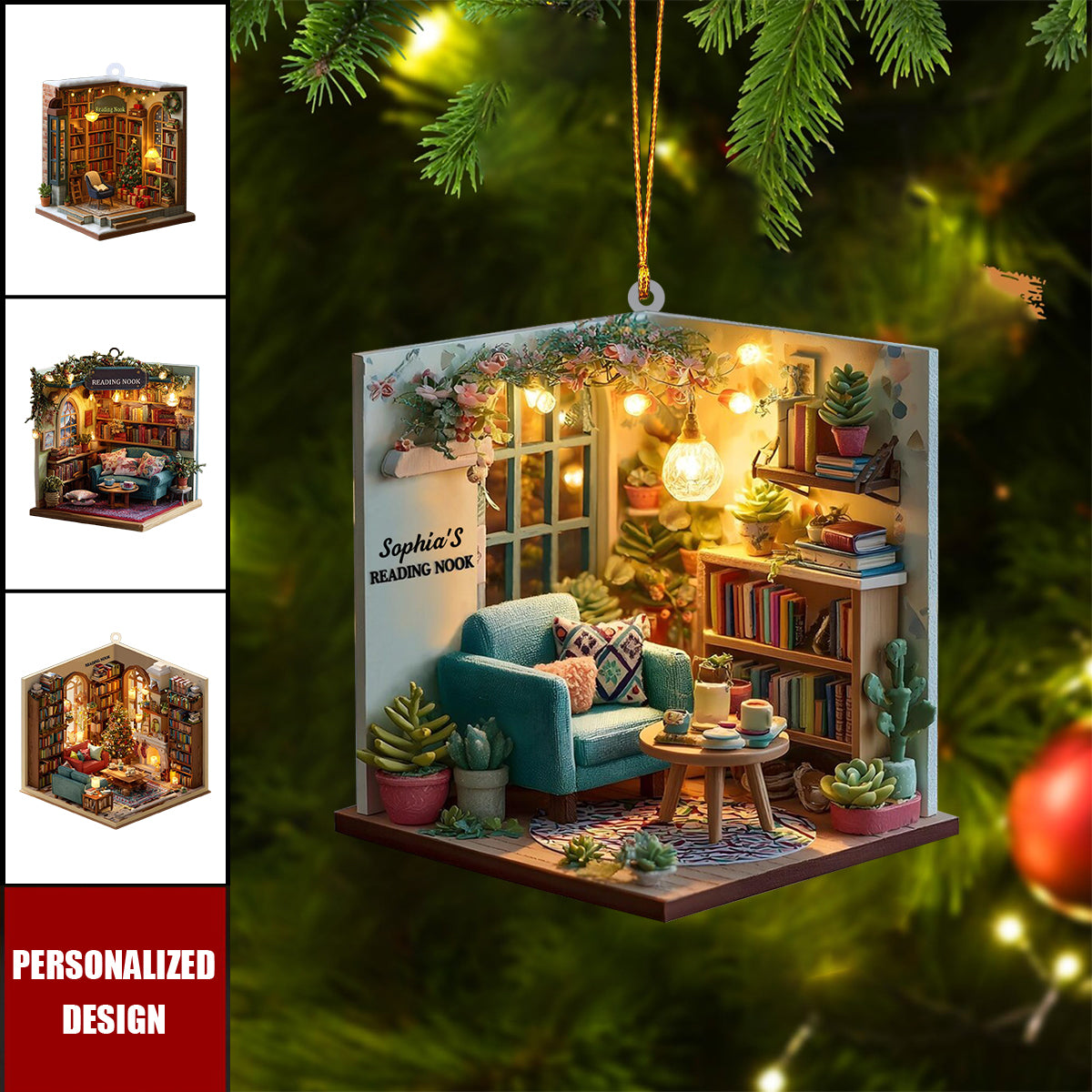 Personalized Reading Room Christmas Ornament-Gift For Book Lovers