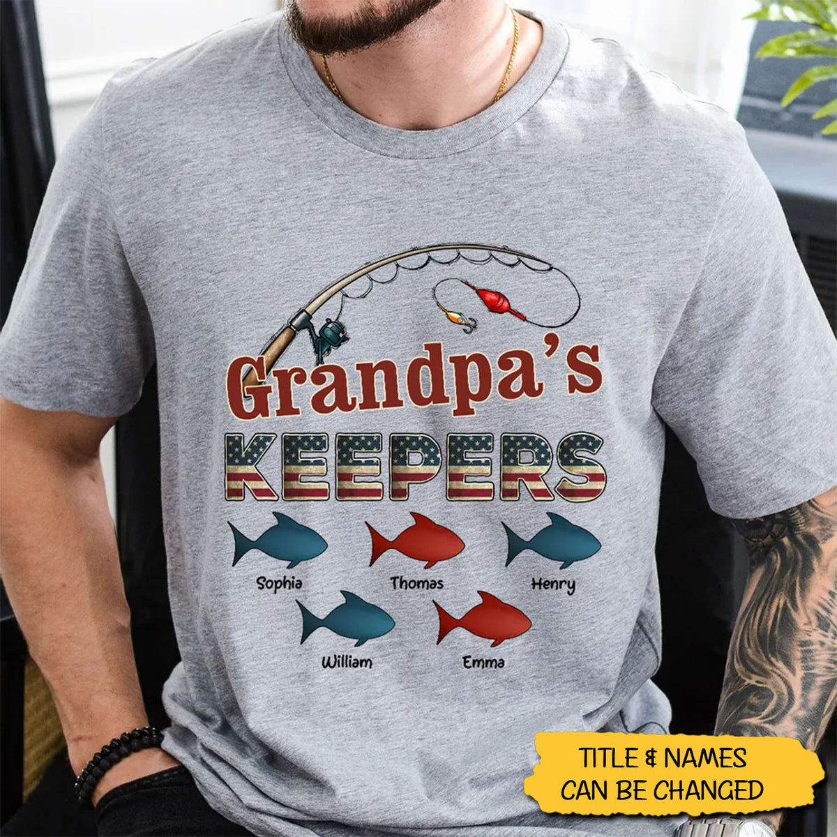 Nation Flag Grandpa's Keepers Fishing 4th Of July Personalized Shirt, Gift For Husband, Dad, Grandpa