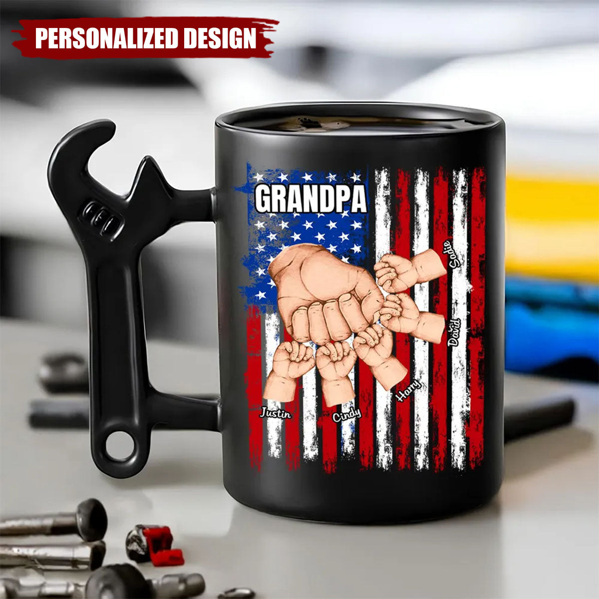 Fist Bump With Grandpa-Personalized Wrench Handle Mug