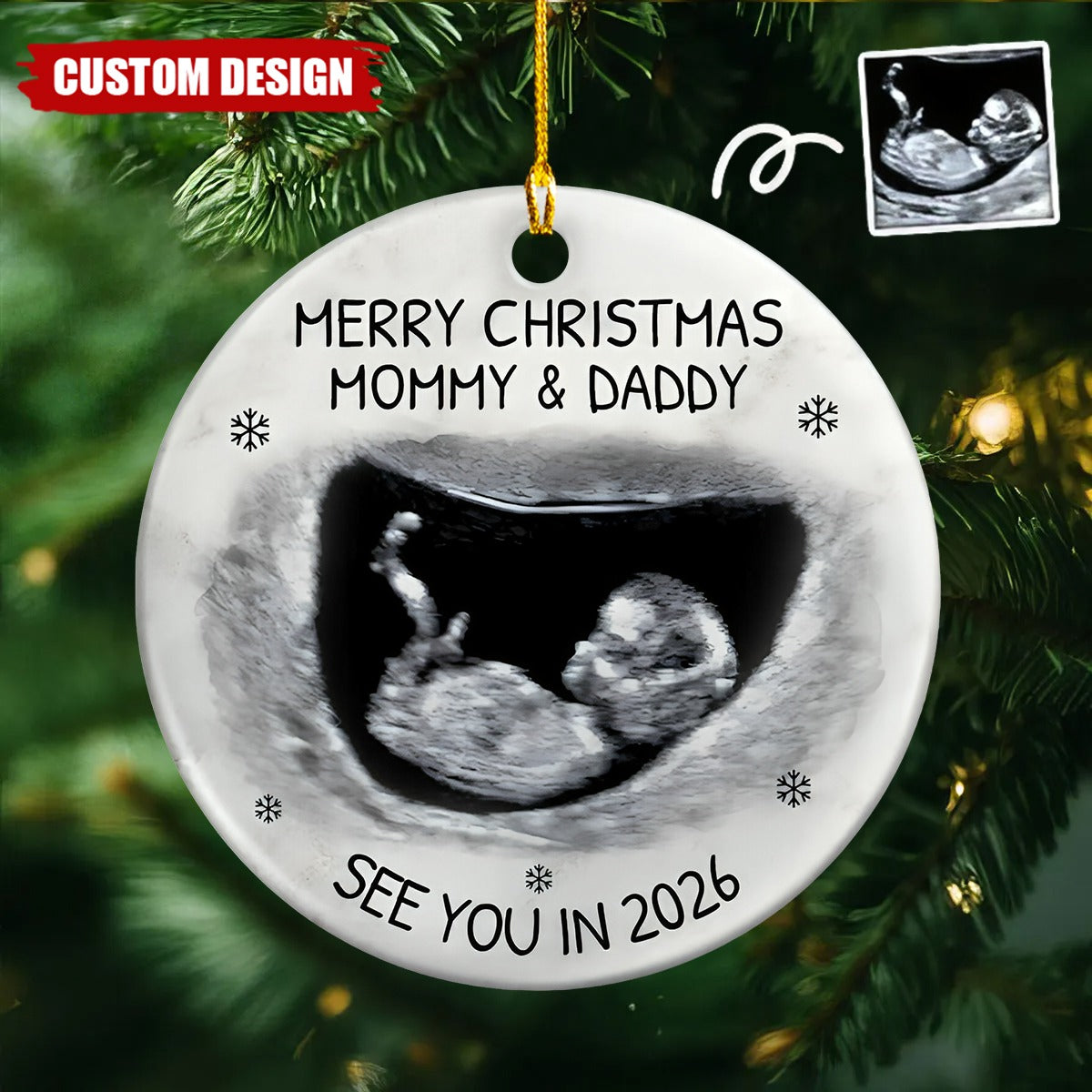 Custom Photo Baby Expecting See You In 2026 - Personalized Circle Ceramic Ornament
