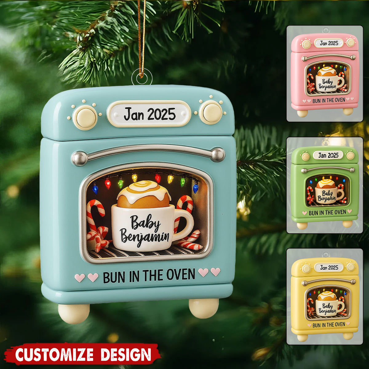 Personalized Pregnancy Announcement Ornament, Bun in Oven Keepsake