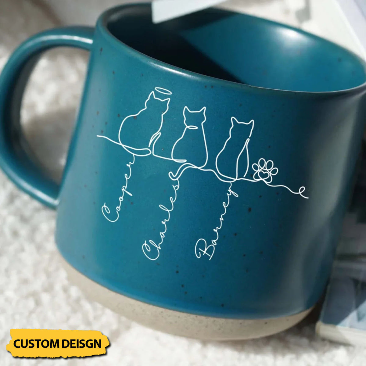 Line Art Cute Cats - Personalized Pottery Mug, Gift for Cat Lovers