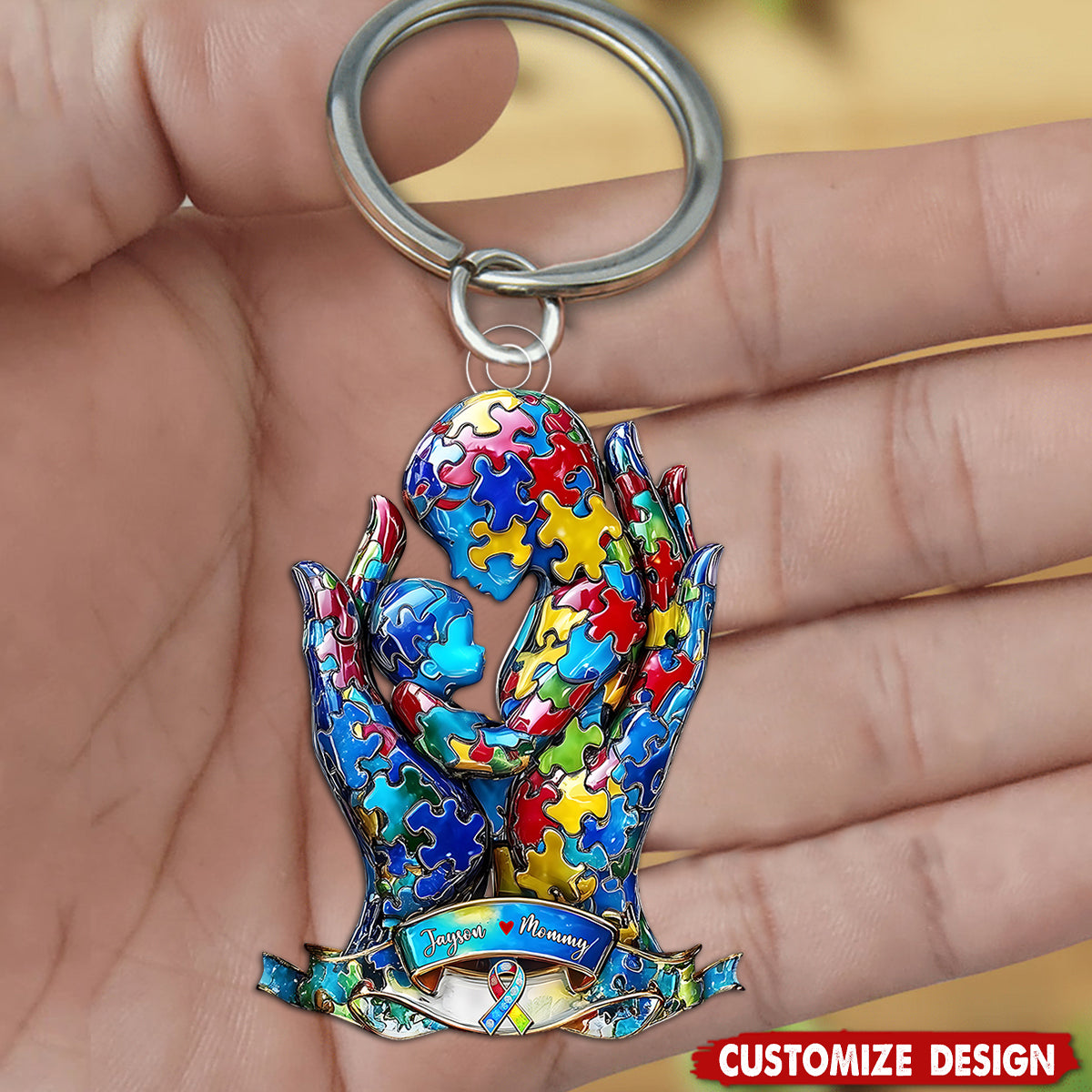 Mom And Kid - Personalized Autism Awareness Keychain