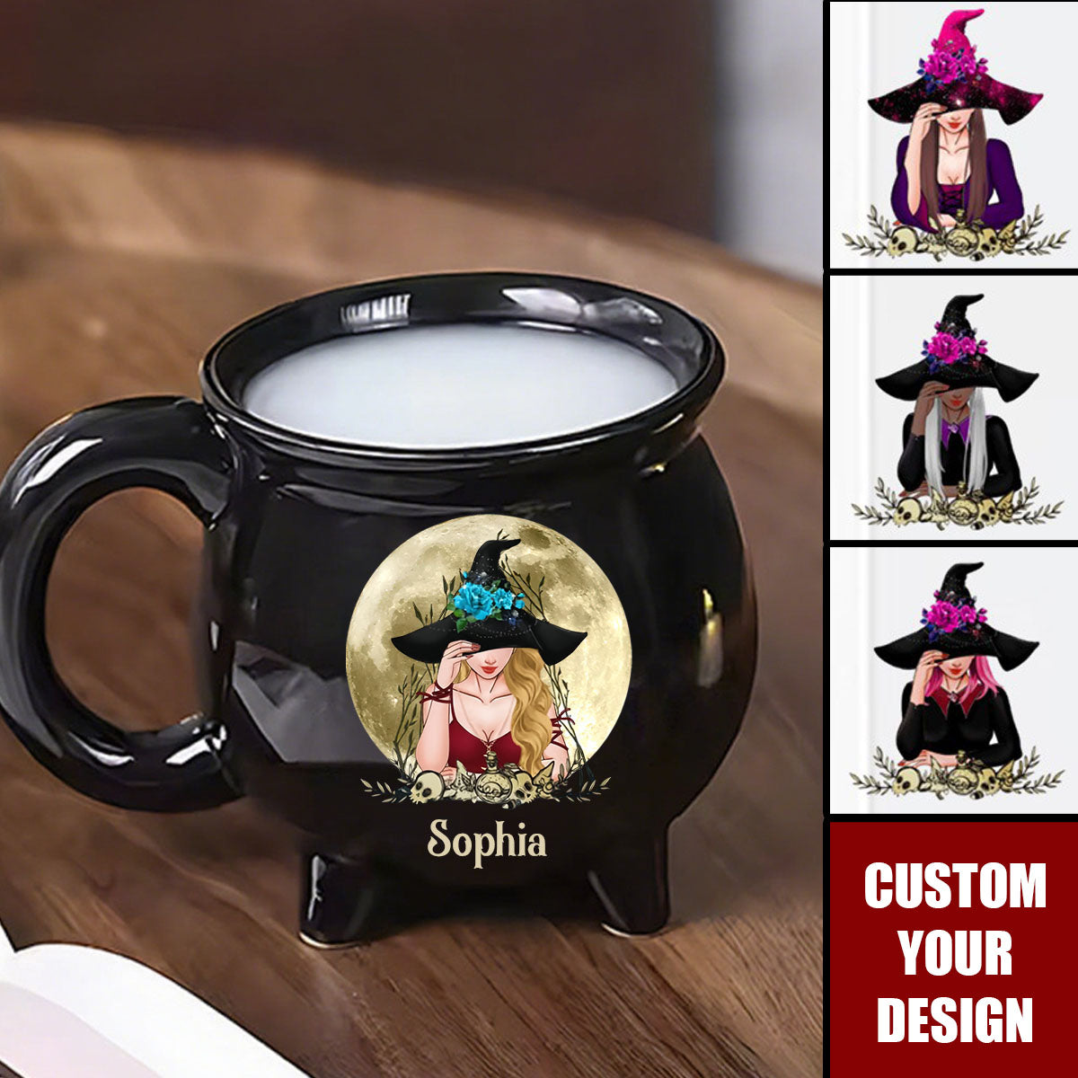 Midnight Magic - Custom 12oz Ceramic Cauldron Coffee Mug - Personalized Halloween Witchy Gifts For Besties, Sisters, BFF, Family, Yourself