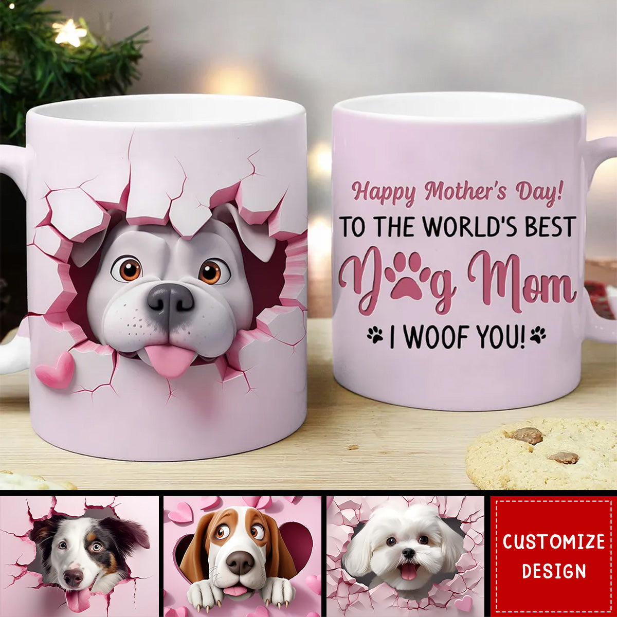 Happy Mother's Day Dog Mom Personalized Mug, Mother's Day Gift for Dog Moms