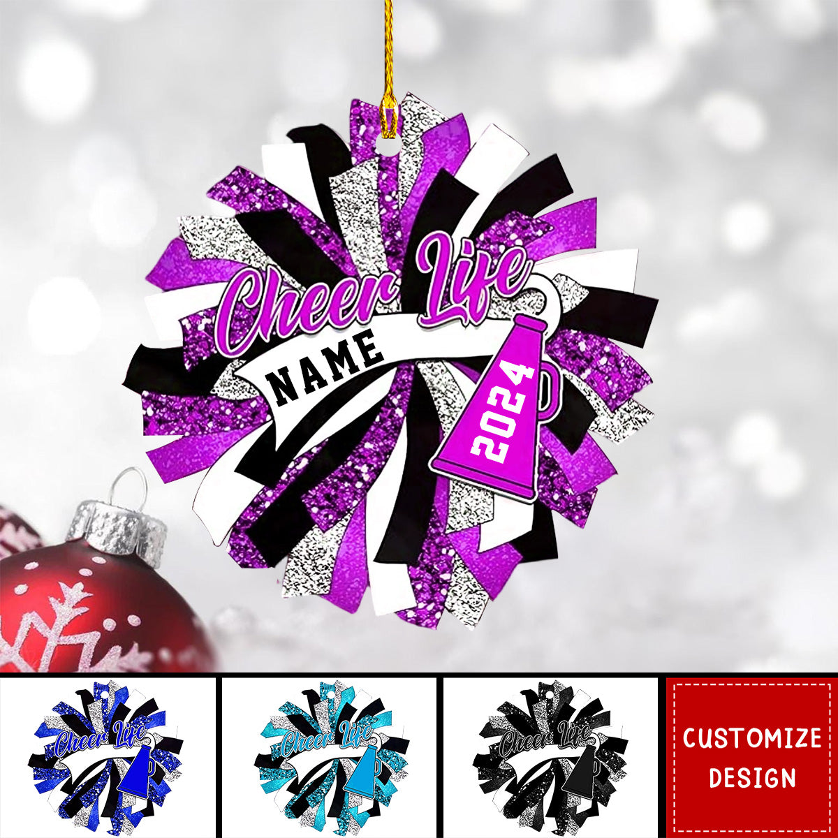 Personalized Cheerleading Pom pom Girl Christmas Ornaments