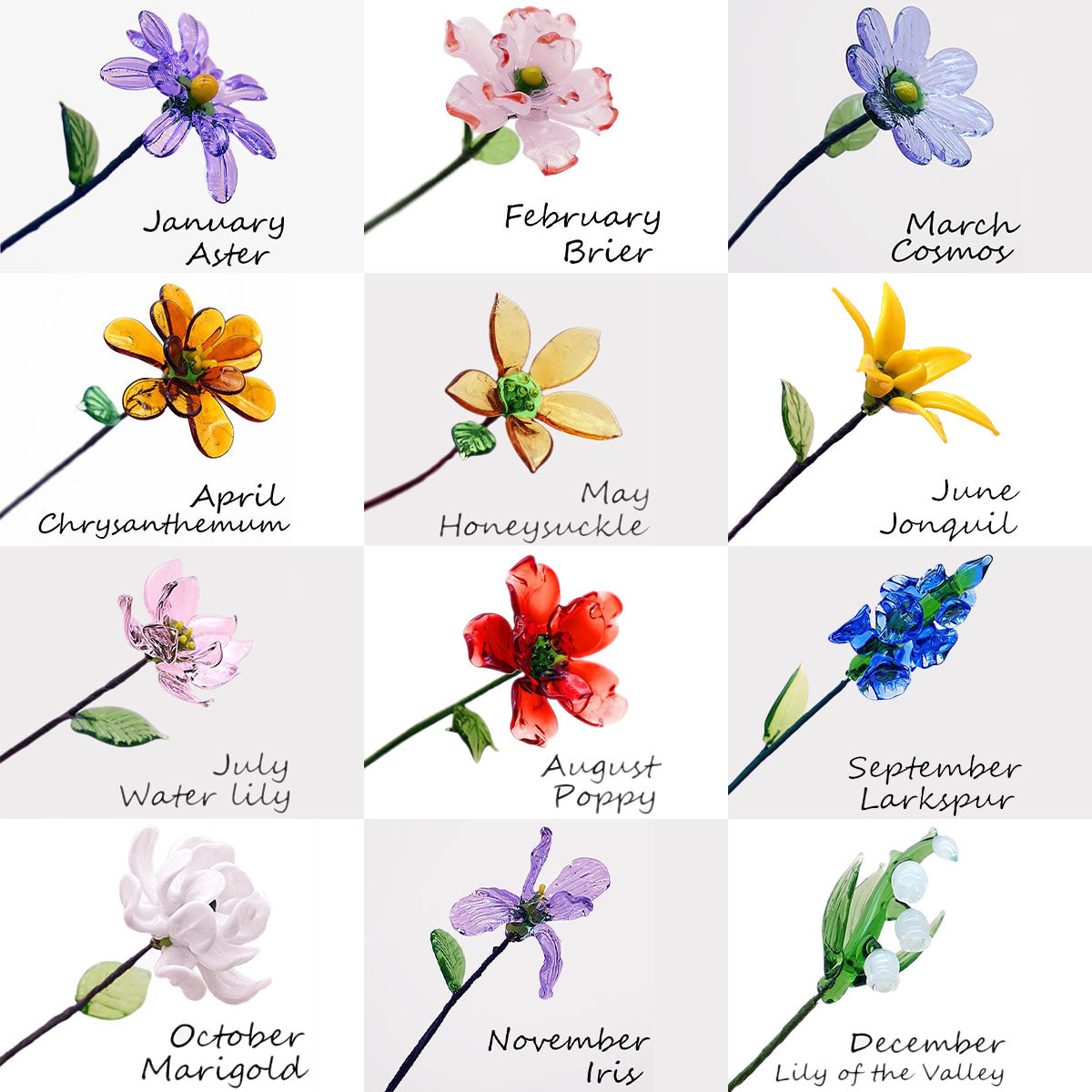 Handmade Glass Birth Month Flower, Birth Flower Bouquet - Teachers' Day Gift,Gift for Mom Grandma& Friends