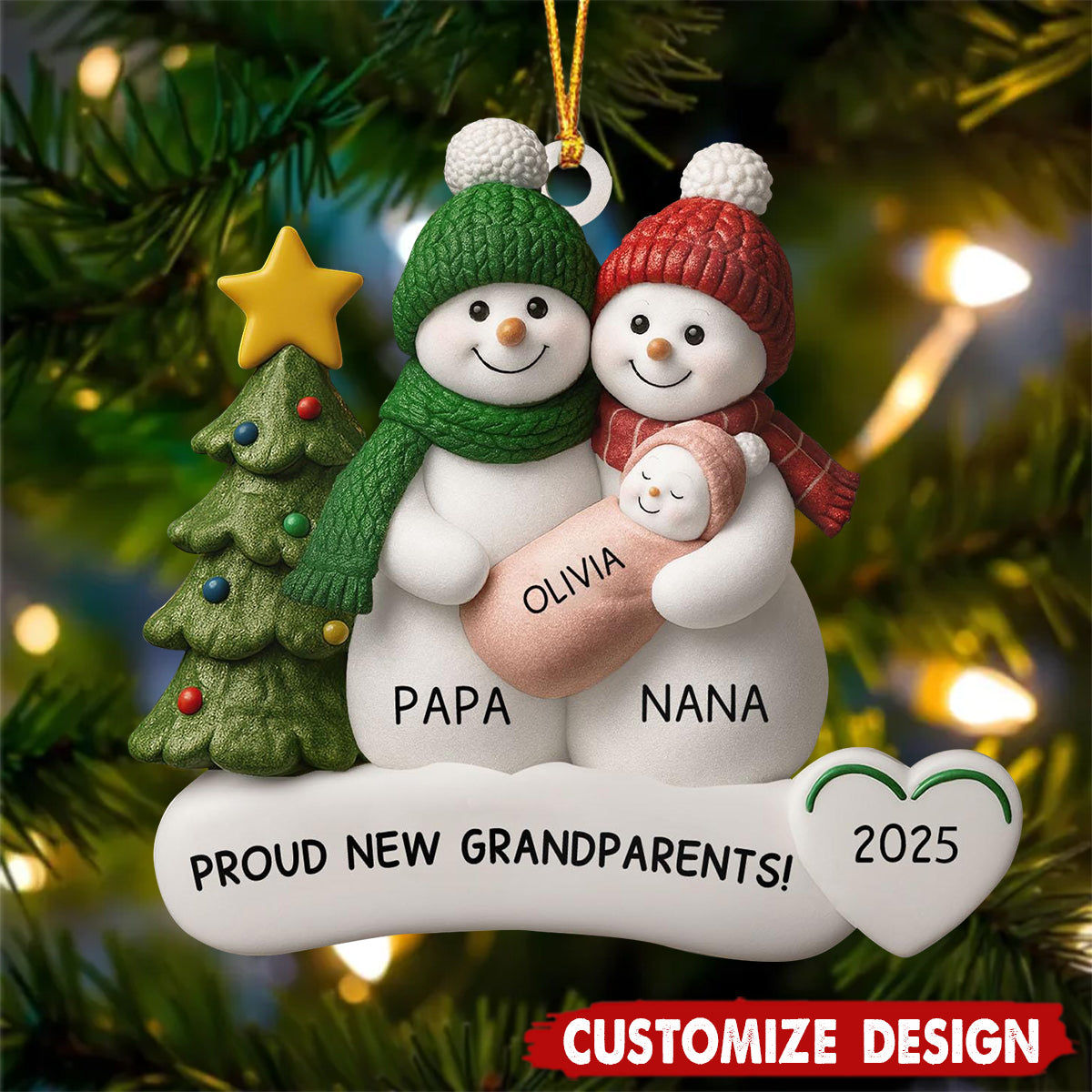 Persoanlized Snowman New Baby Acrylic Ornament - Gift For New Grandparents