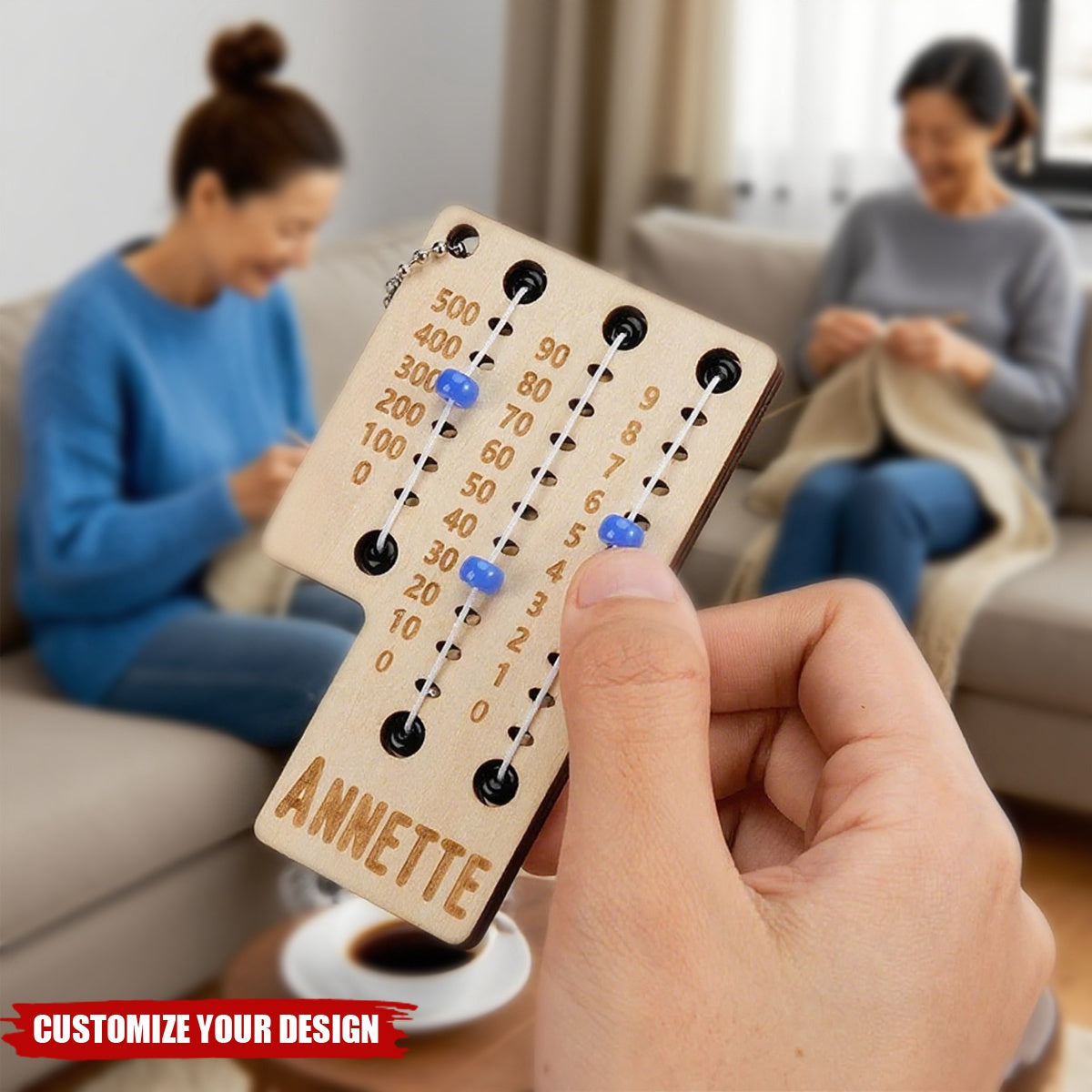 Personalized Multicolor Beaded Wooden Sewing Row Counter with Engraved Name Knitting Tool to Assist Counting Gift for Knitting Lovers