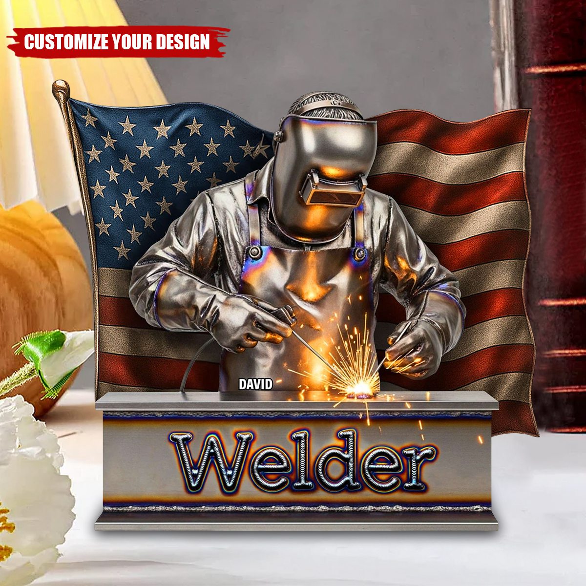 Proud American Welder Acrylic Plaque - Personalized Gifts For Welder