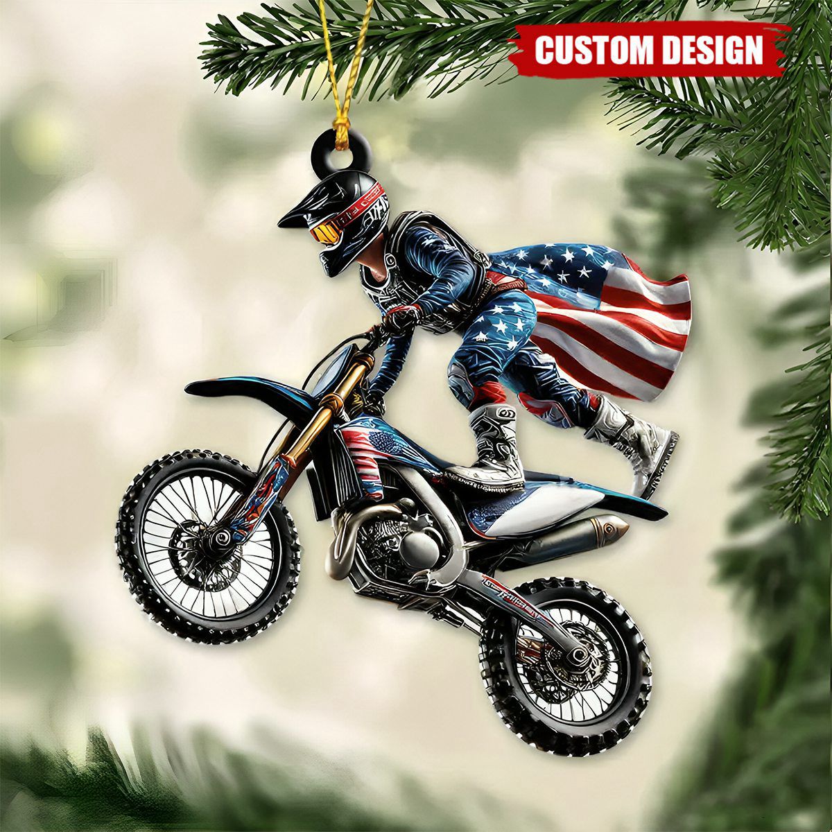 Custom Name American Motocross Ornament, Motocross Christmas Gift
