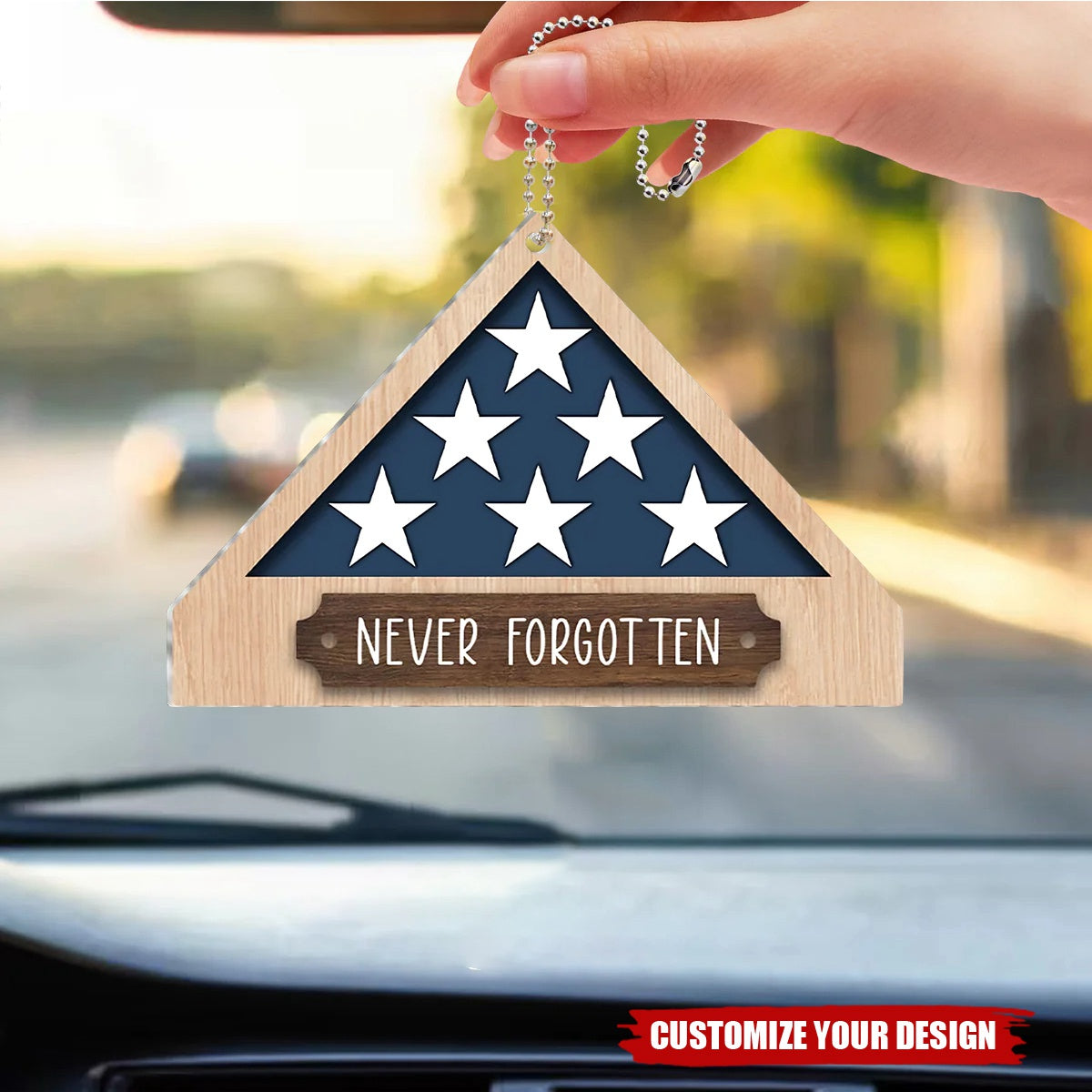 Memorial Military Flag - Personalized Car Ornament