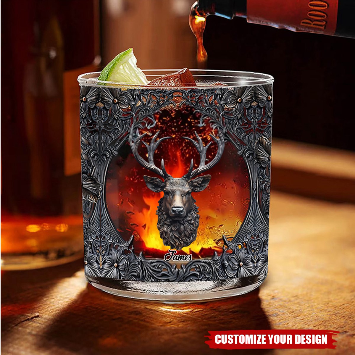 Love Hunting And Whiskey - Personalized Hunting Whiskey Glass