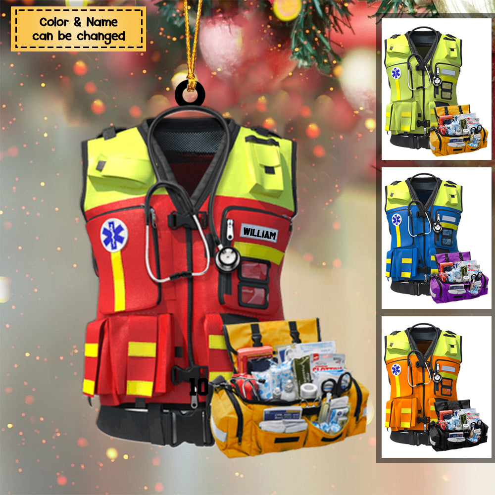 Gift For Paramedic, Emt Paramedic Safety Vest Personalized Flat Acrylic Christmas / Car Hanging Ornament