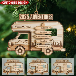 Personalized Travel Adventure Wooden Ornament, Custom Traveling Destination Ornament, Couple Traveling Destination, Travel Gift