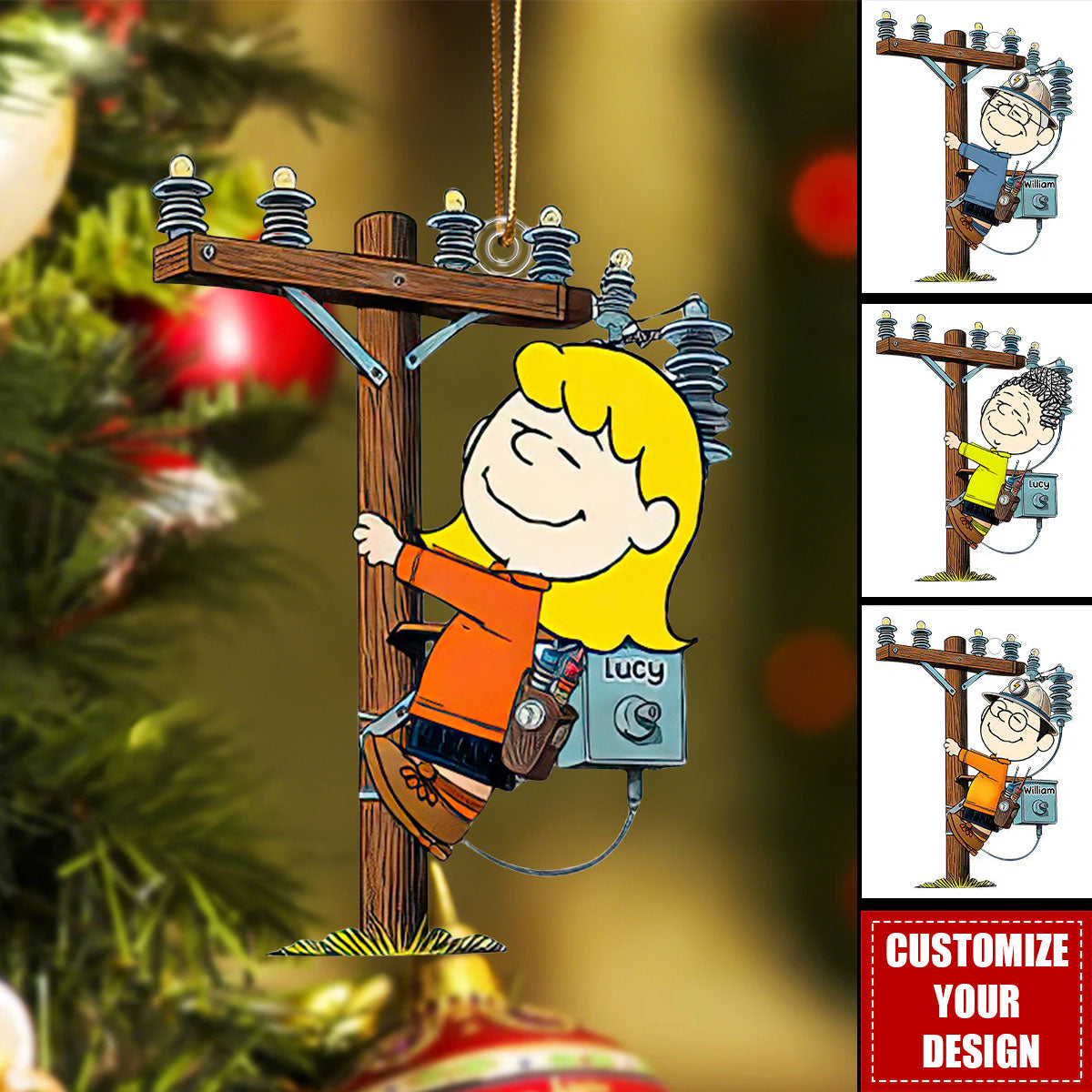 Personalized Lineman Christmas Acrylic Ornament - Gift For Lineman