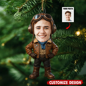Personalized Upload Photo Face Pilot Ornament