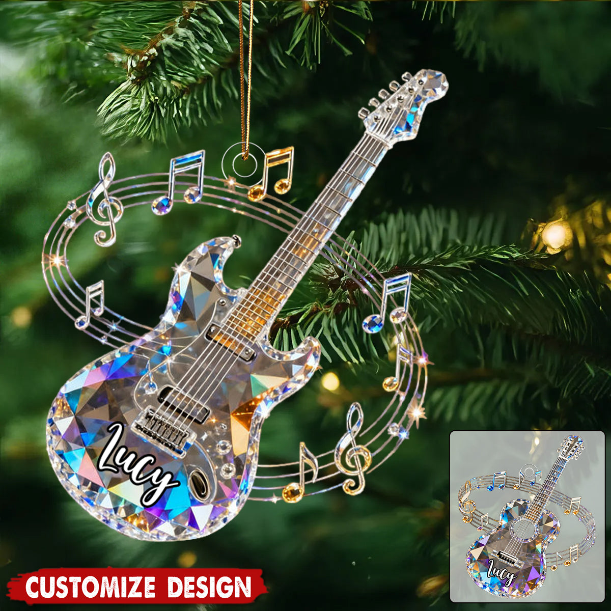 Personalized electric guitar themed crystal ornaments