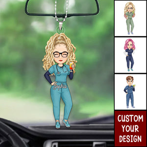 Nurse Cartoon Vector - Gift For Nurse - Personalized Acrylic Car Hanger