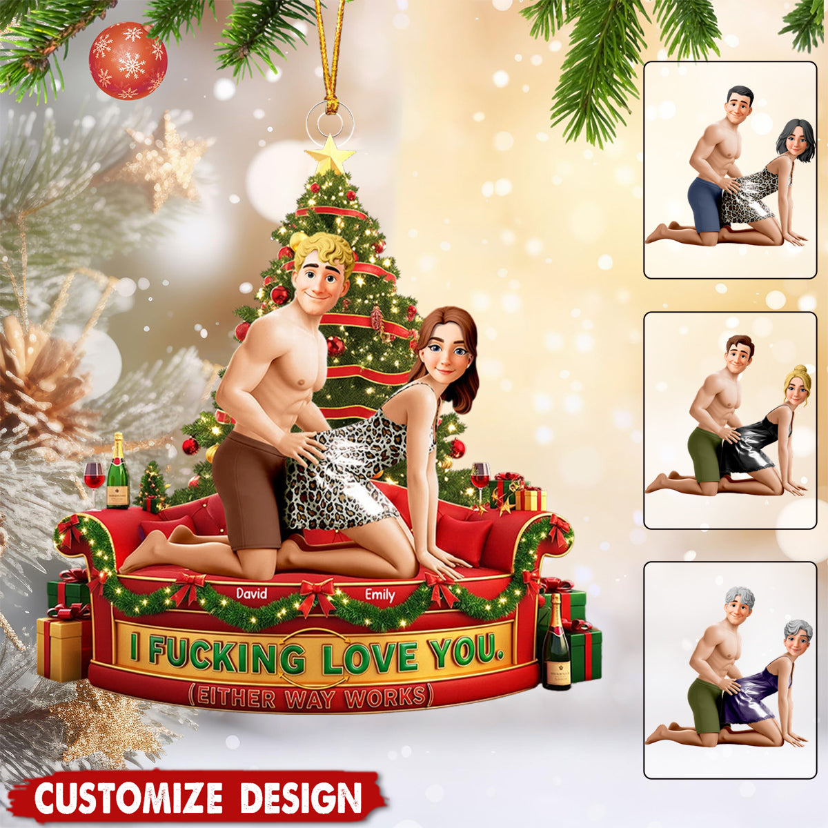 I Love F*ck You - Personalized Christmas Ornament - Gift For Couple