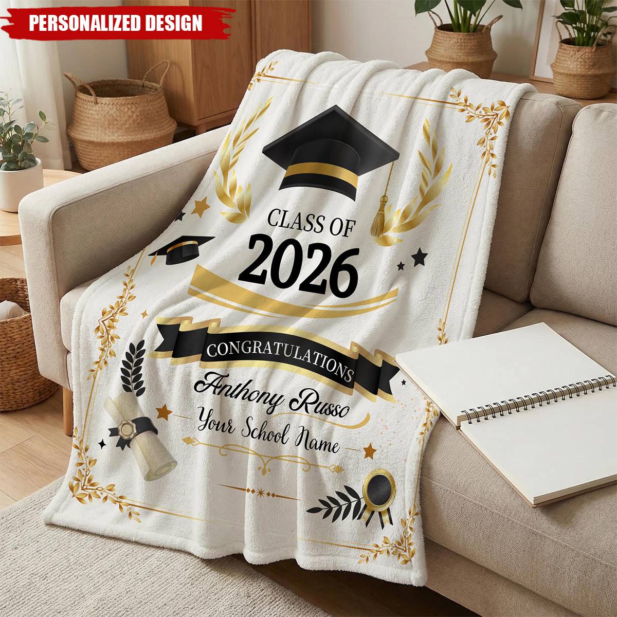 Personalized  Graduation Blanket-Class of 2026 Senior Gift