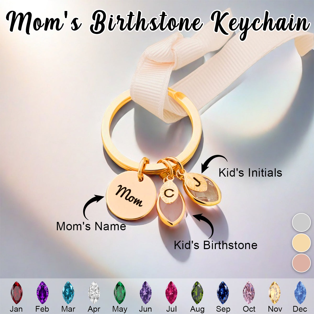 Personalized Initial Name keychain with Birthstone-Mother's Day Gift