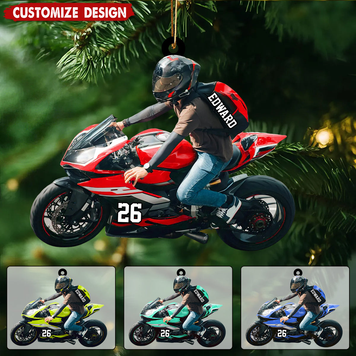 Personalized Motorcycle Christmas Ornament - Motorbike Gift for Him