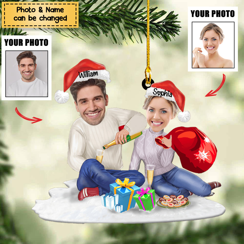Custom My Love From Photo With Name For Couples Christmas Ornament