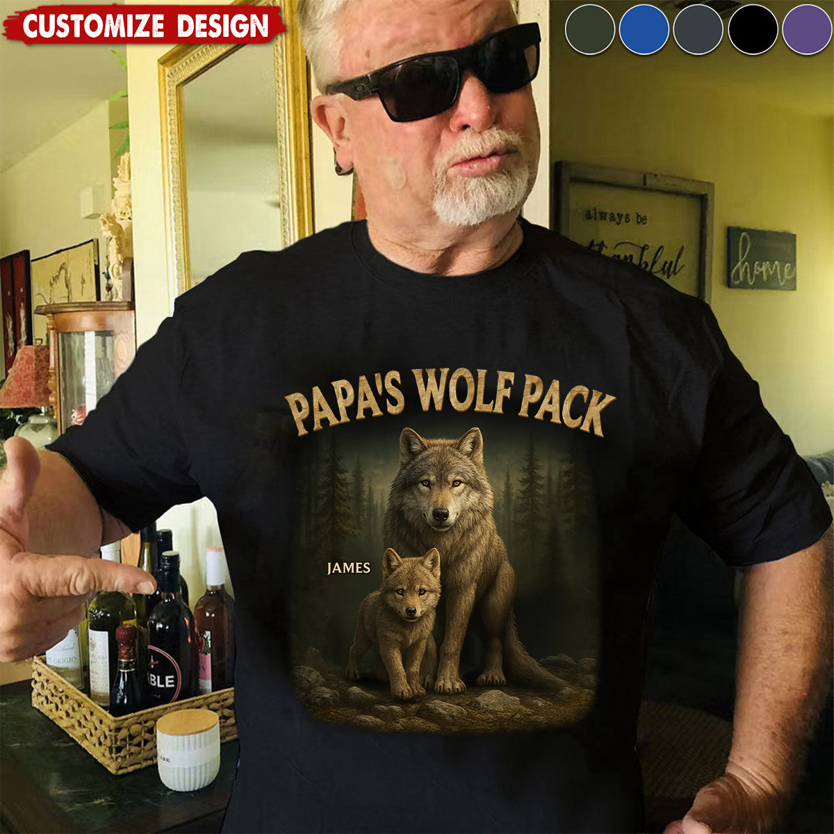 Papa's Wolf Pack - Family Personalized Unisex T-shirt - Father's Day, Gift For Dad, Grandpa