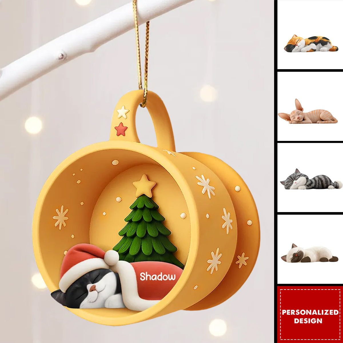 Christmas Sleeping Cats In Cozy Mug-Personalized Acrylic Ornament