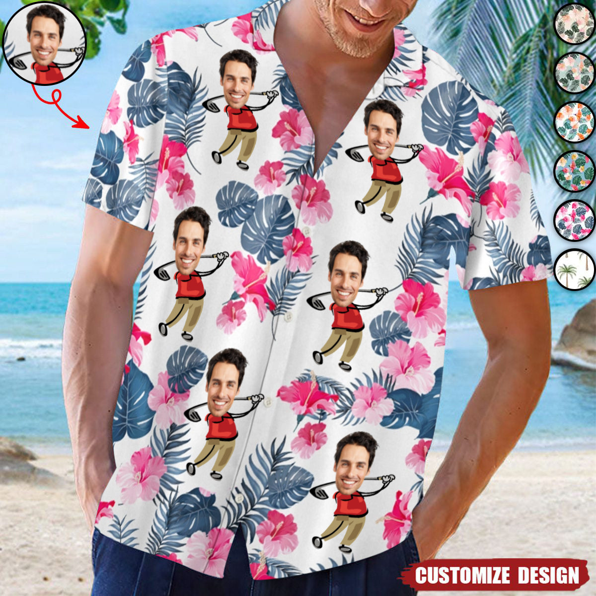Custom Photo Golf Lovers Funny Art - Personalized Hawaiian Shirt