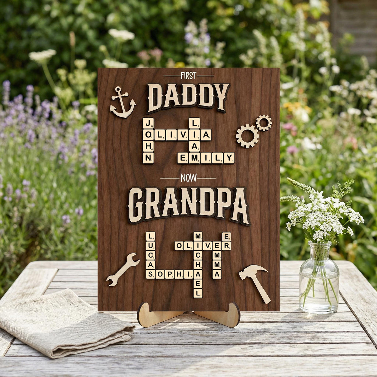 Personalized Scrabble Family Name 2-Layered Wooden Plaque - Gift For Grandpa