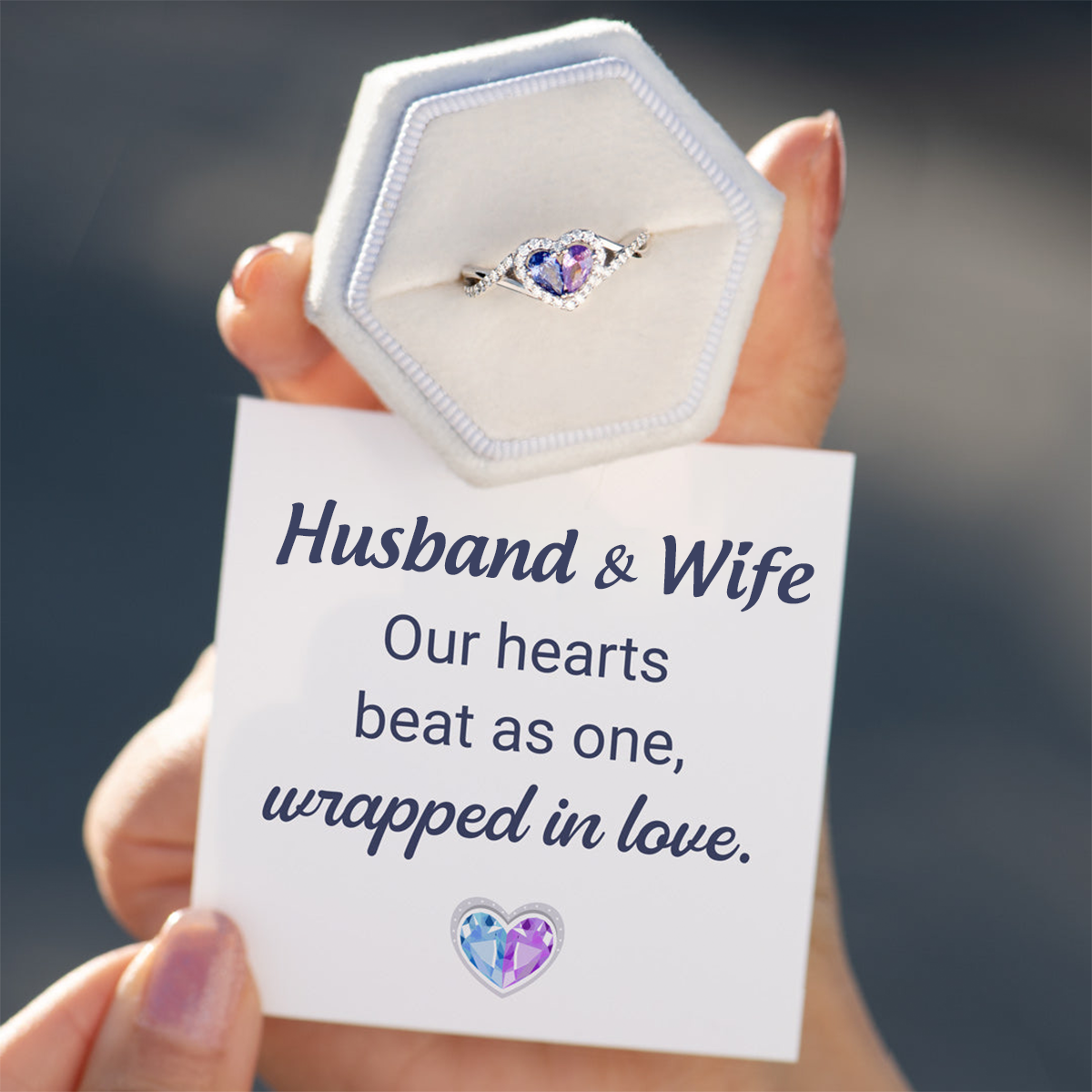 Personalized Husband And Wife Dual Teardrop Birthstone Heart Ring