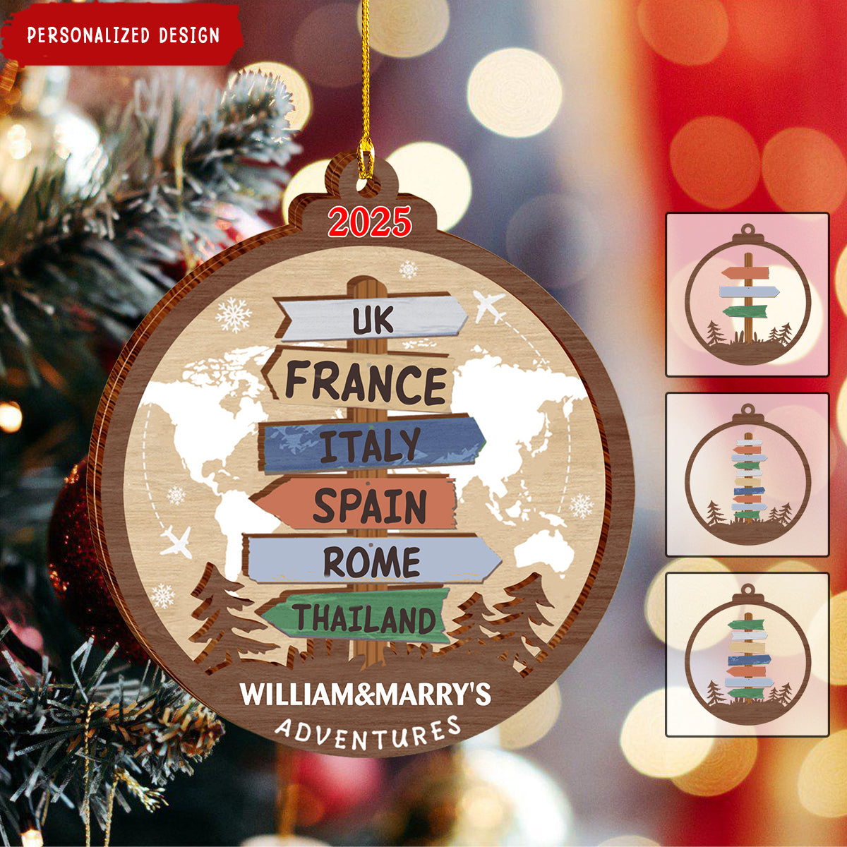 Personalized Travel Adventure Wood Ornament-Gift for Travelers