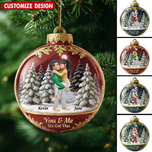 Snow Globe Kissing Couple - Personalized Acrylic Ornament - Christmas Gift for Couple
