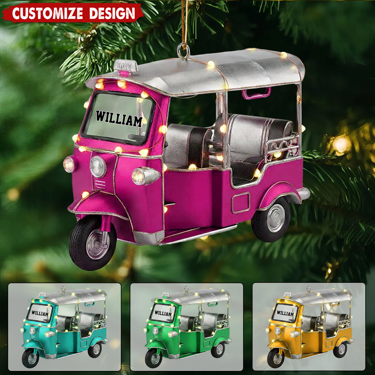 Personalized Tuk Tuk Christmas Ornament - Gift For Traveler