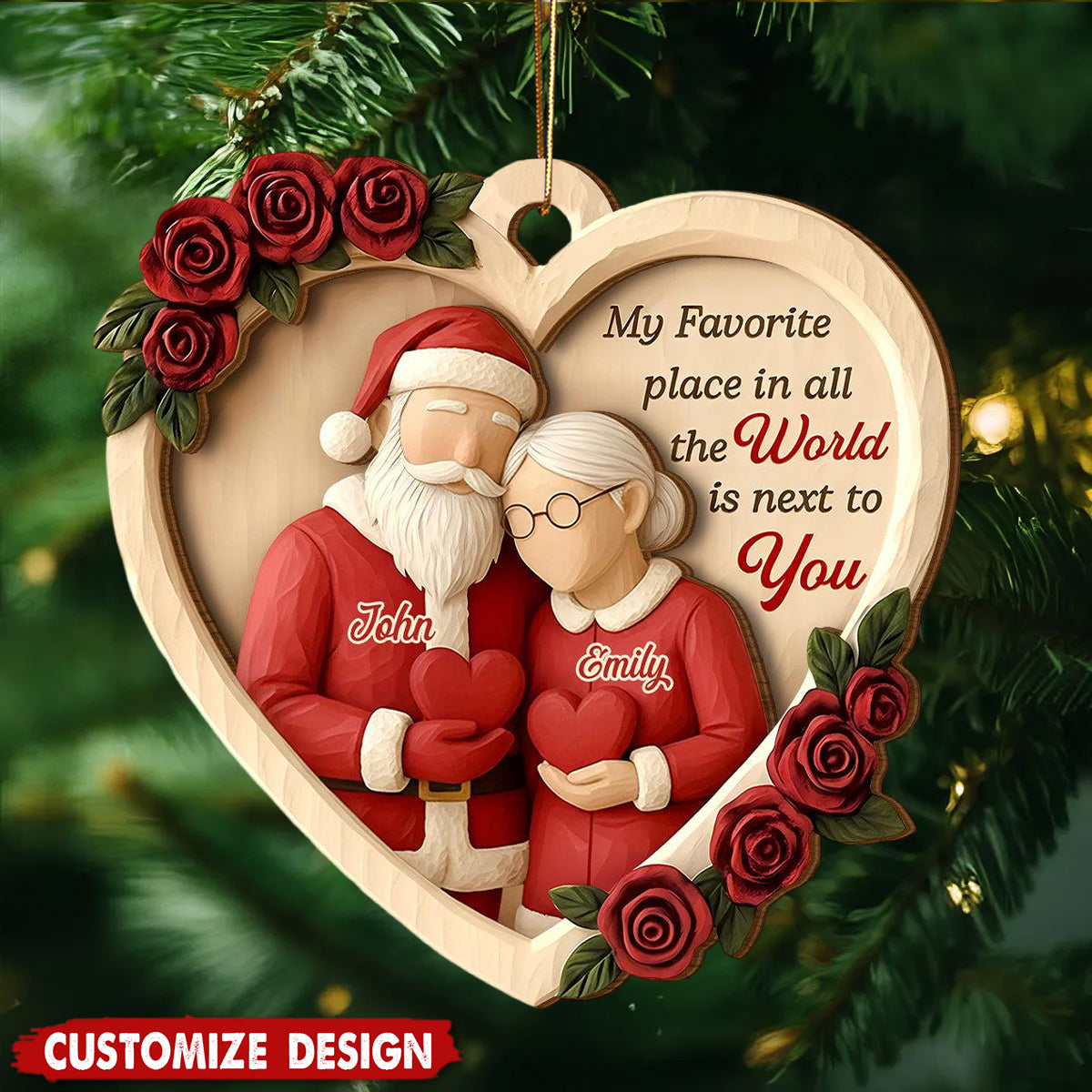 Personalized Couple Ornament, Santa Mrs Claus, My Favorite Place Is Next To You, Christmas Keepsake