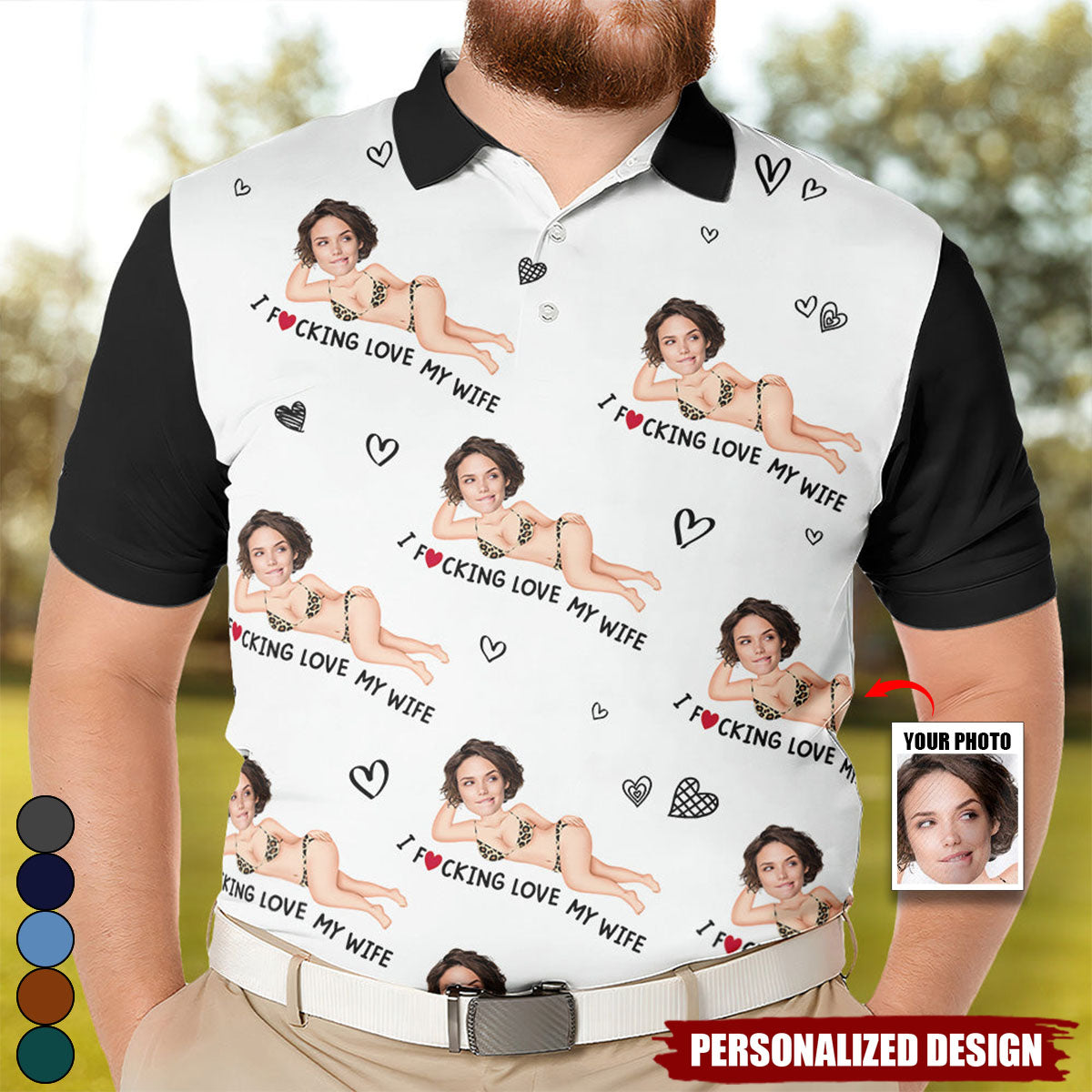 I Love My Wife-Personalized Photo Polo Shirt-Gift For Husband