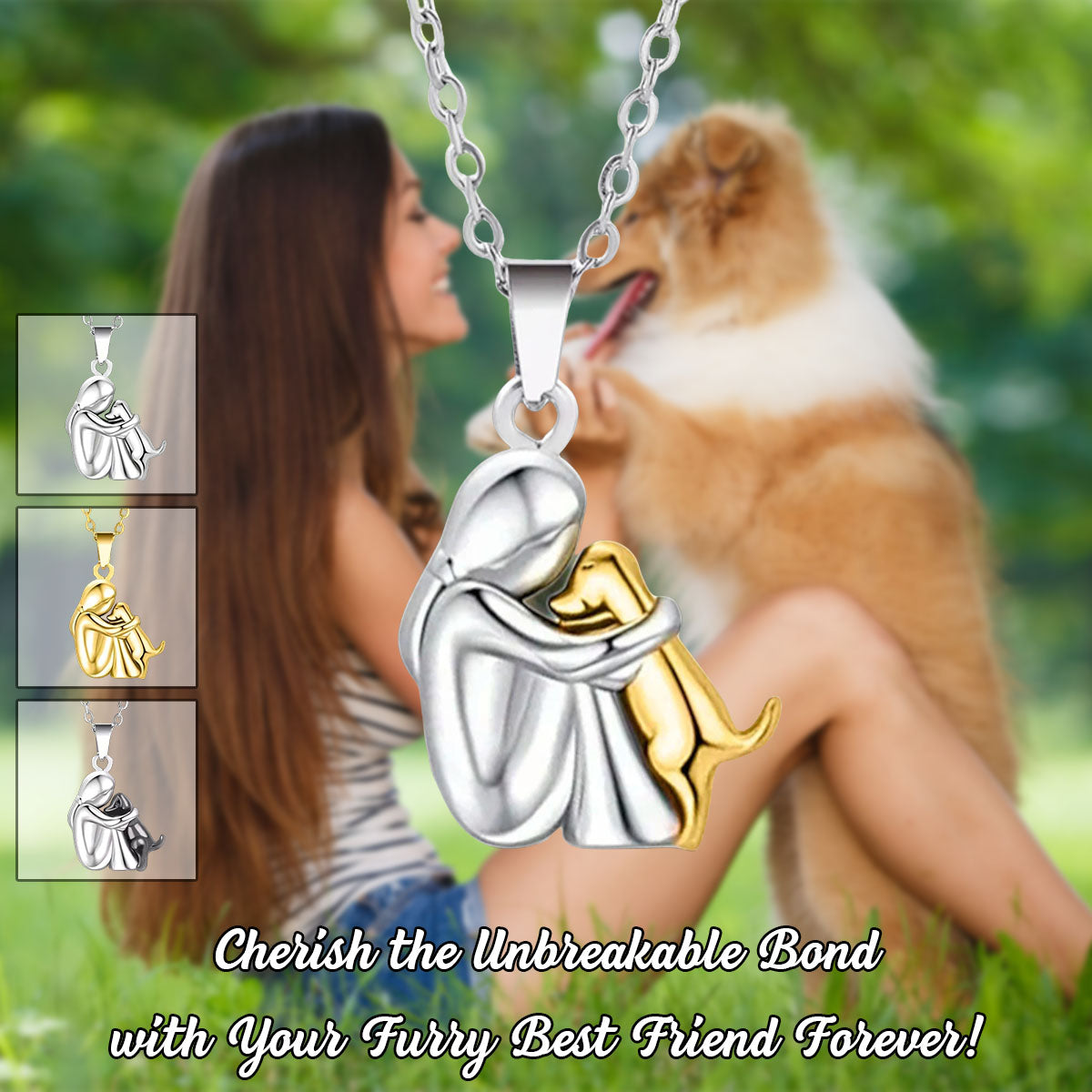 Pendants Puppy Woman Dog Hug Necklace-Gift For Animal Lover