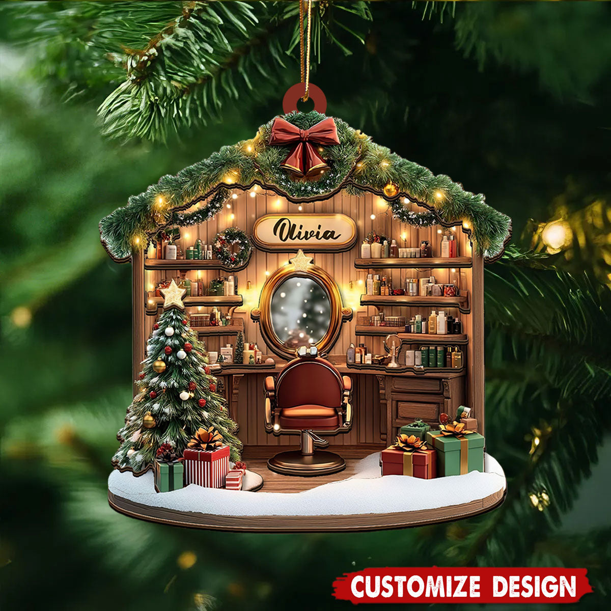 Personalized Hair Salon Christmas Ornament - Gift For Barber