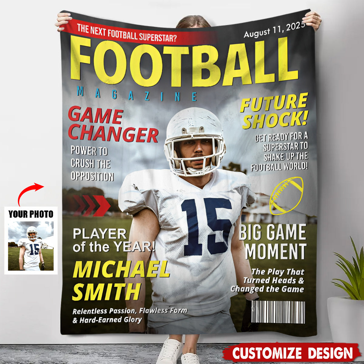 Custom Football Magazine Cover Blanket , Gift For Football Player
