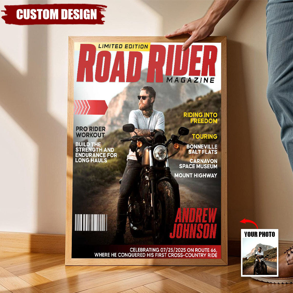 Personalized Road Rider Magazine Cover Poster, Motorcycle Magazine Canvas, Motorcyclist Photo Canvas, Gift For Rider