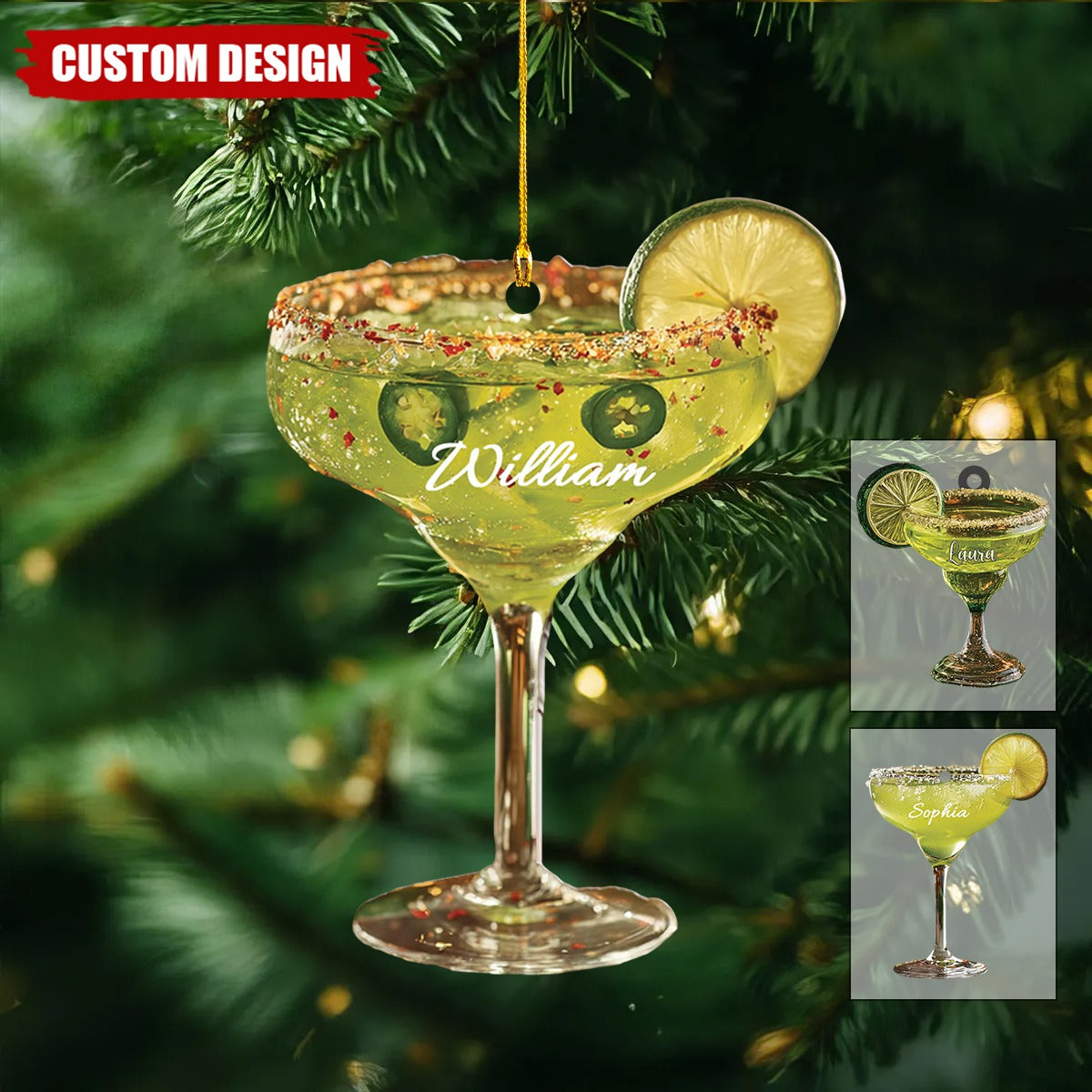 Personalized Lime Margarita Cocktail Acrylic Christmas Ornament,  Bar Drink Gift