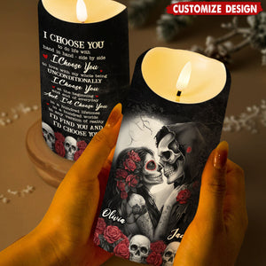 I Choose You, Skulls and Roses, LED Candle, Gift for Spouse and Partner