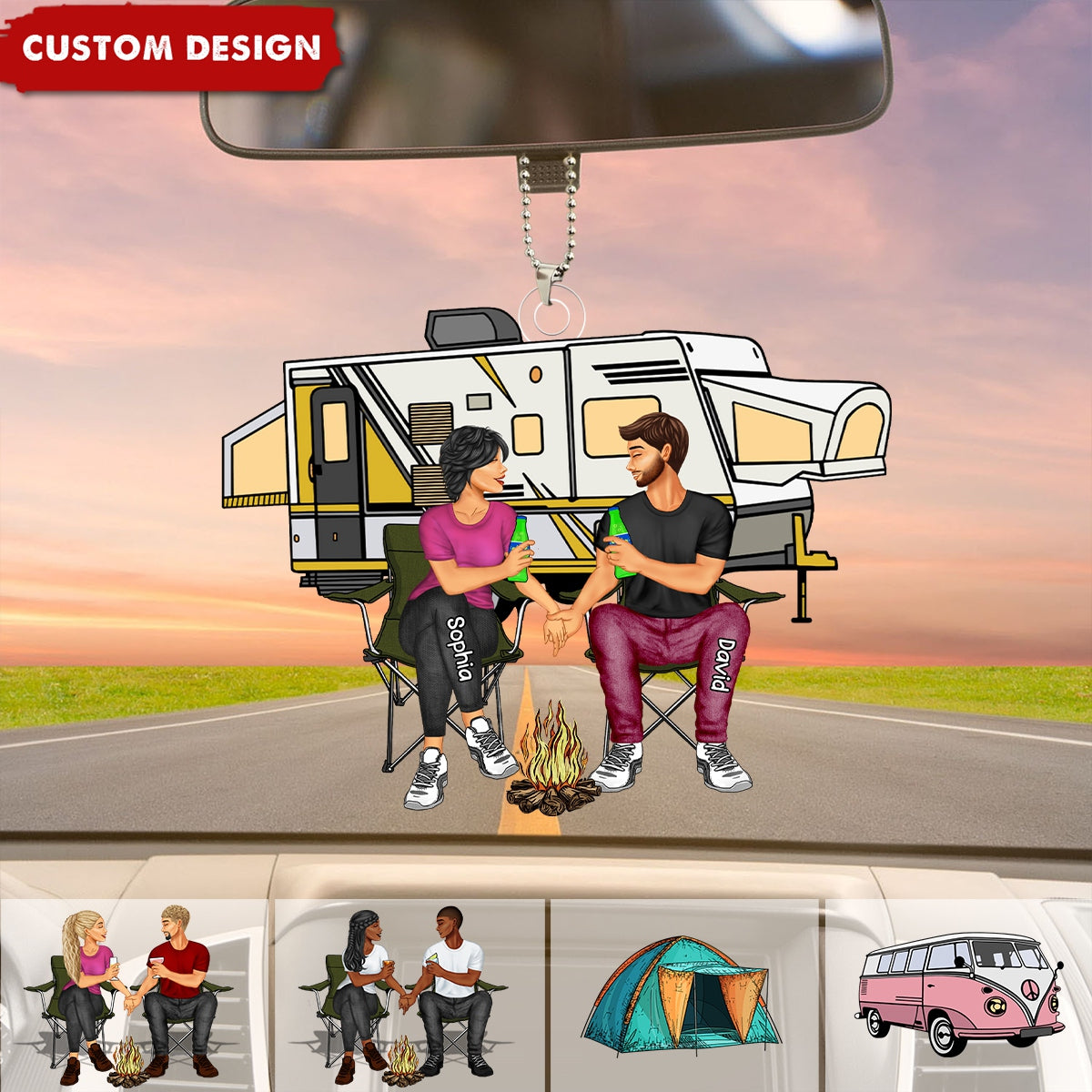 Camping Couple Making Memories One Campsite At A Time Personalized Car Ornament-Gift For Couple