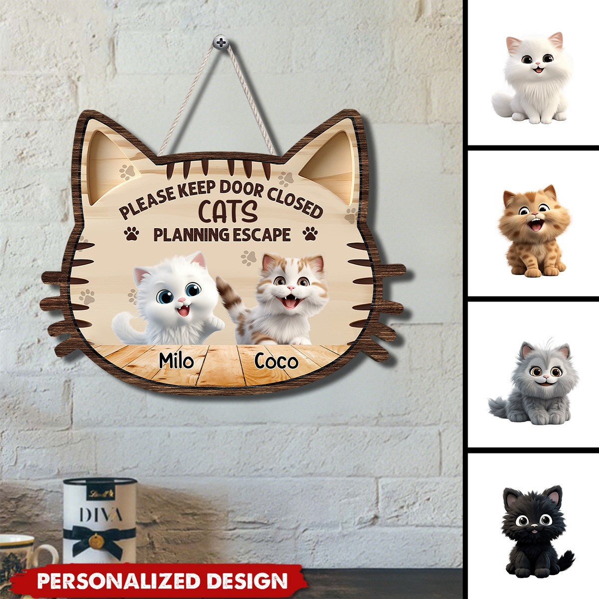 Please Keep Door Close-Personalized Cat Wood Sign